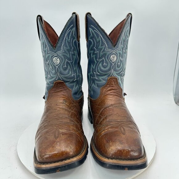 Justin Fireman 11" Men Size 10D GS9052 Brown Blue Leather Squared Toe Work Boot - Picture 2 of 15